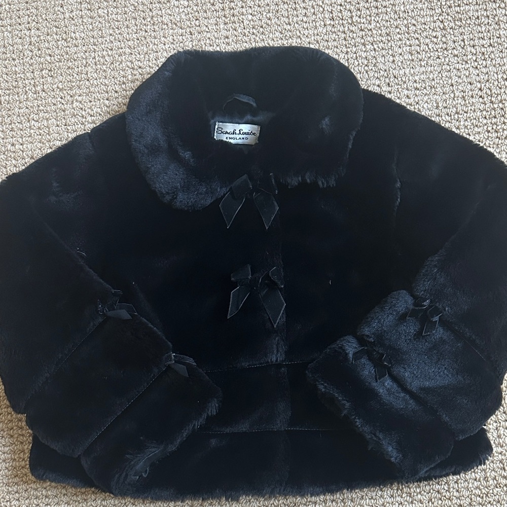 Sarah Louise Black Faux Fur With Bows Girls Coat